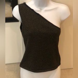 Off the shoulder, black top with gold sheen from Express